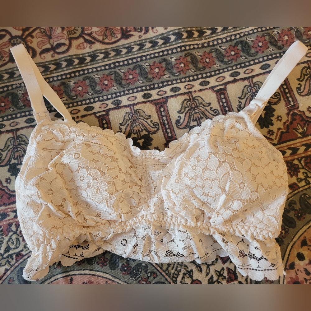 Cream Lace Nursing Bra with Floral Design